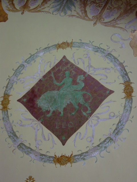The ceiling Zodiac Image of Chet's sign, Virgo (top of diamond).