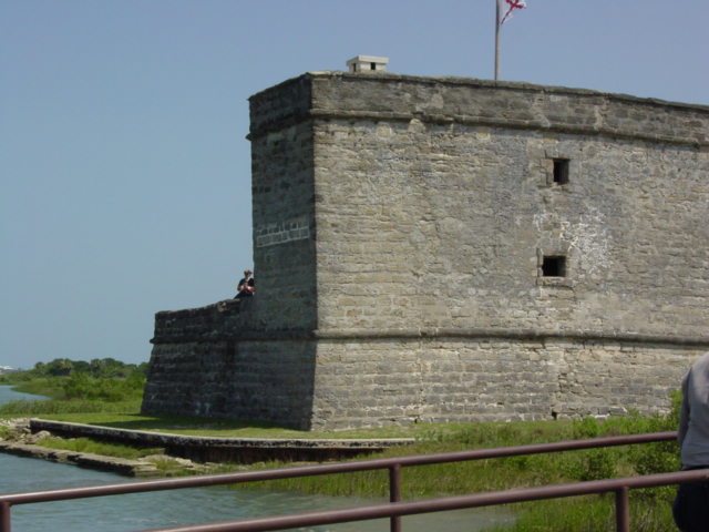 Docking at the Fort.  Our guide awaits.